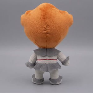 Back view of 16cm Pennywise IT clown plush with orange hair and grey costume
