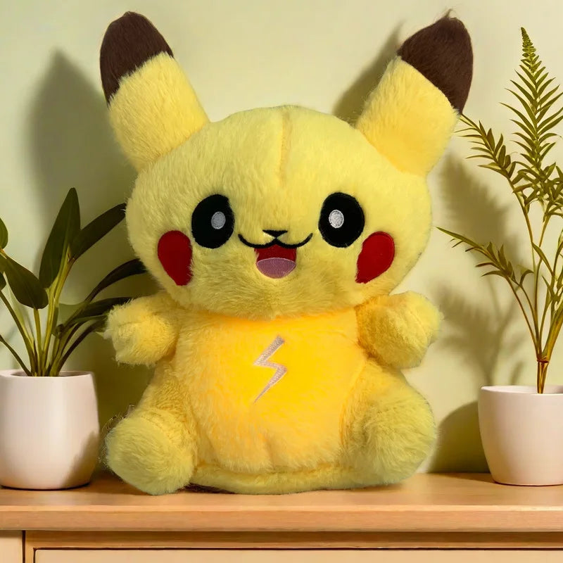 PikaBoo™ breathing glow plush sitting on a shelf with soft lighting, calming stuffed toy for kids bedtime comfort, sleep support, and cozy room decor