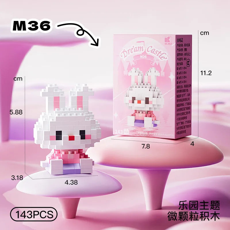 cute pink bunny building block figure mini toy set with display box for kids gift collectible puzzle