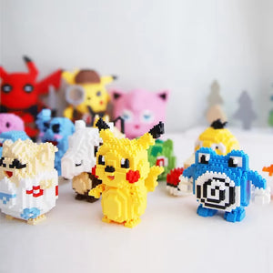 Pokémon-style brick figures displayed together as a colorful collection