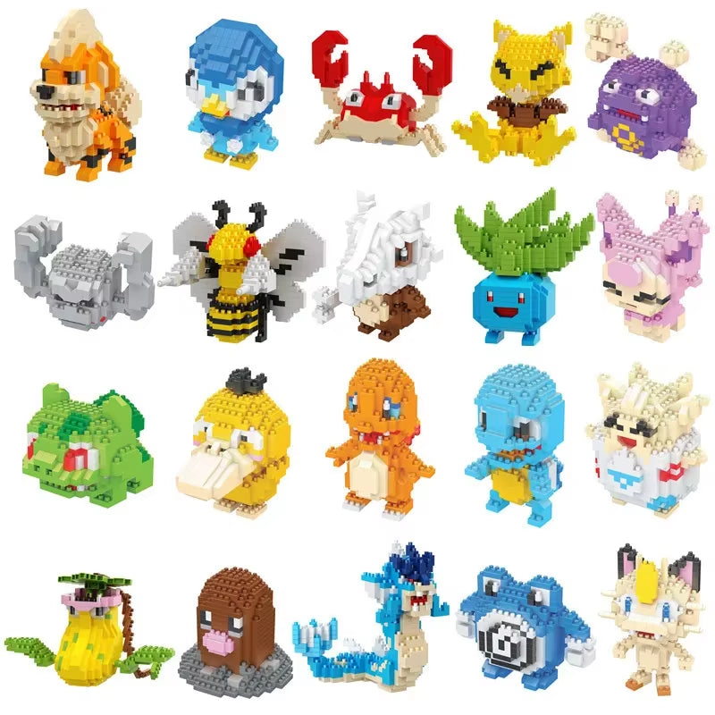 Close-up of diamond brick details on Pokémon figures