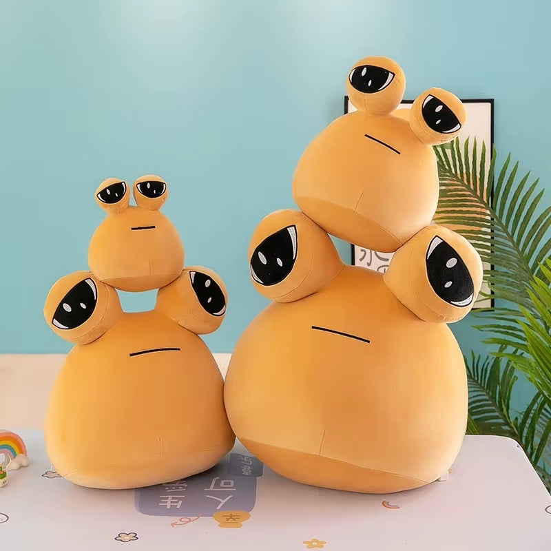 Pou plush toys in multiple sizes stacked together, cute soft stuffed set for kids and gift ideas