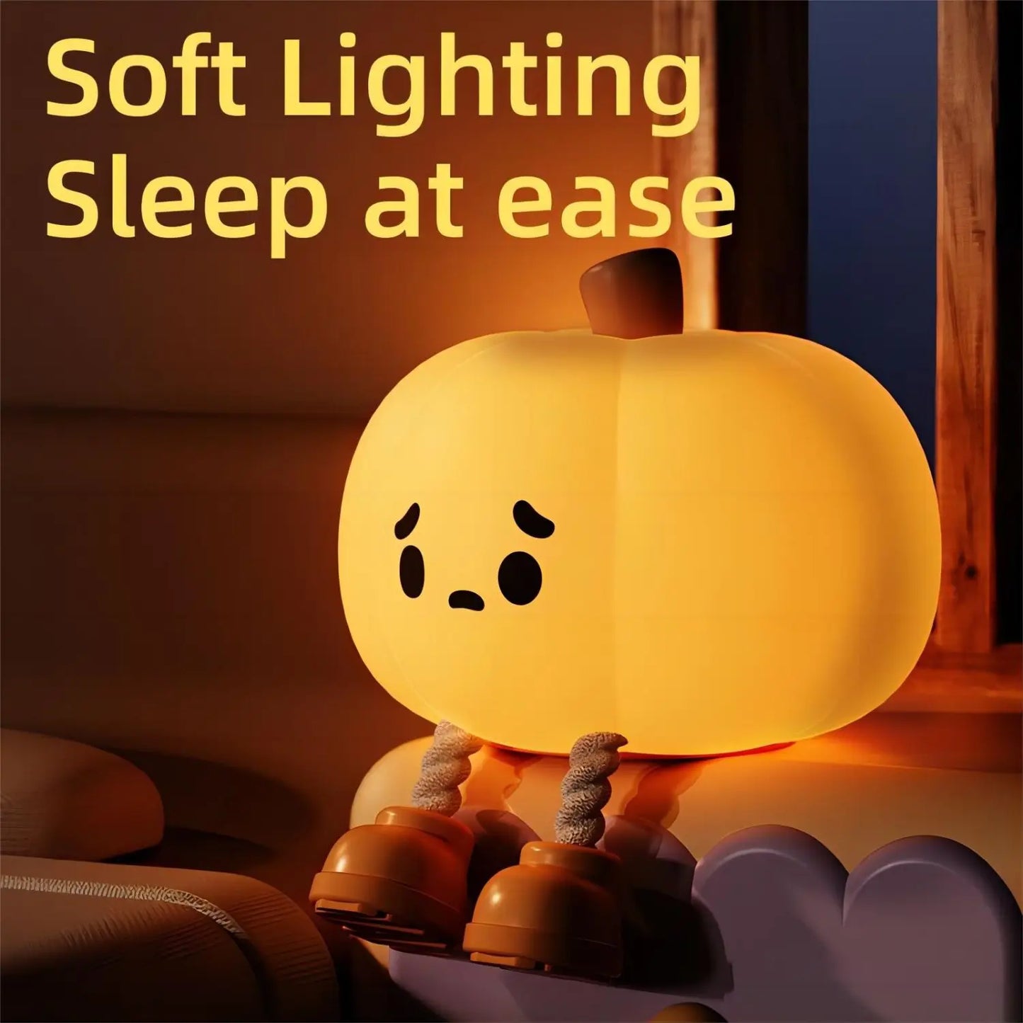 Little pumpkin night lamp used as decoration in a child’s bedroom