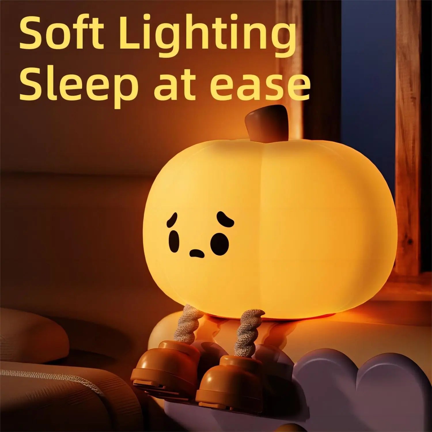 Little pumpkin night lamp used as decoration in a child’s bedroom
