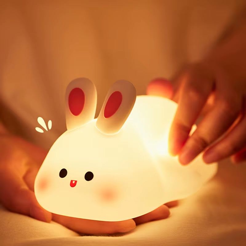 Big face rabbit night light used as cozy bedroom decor