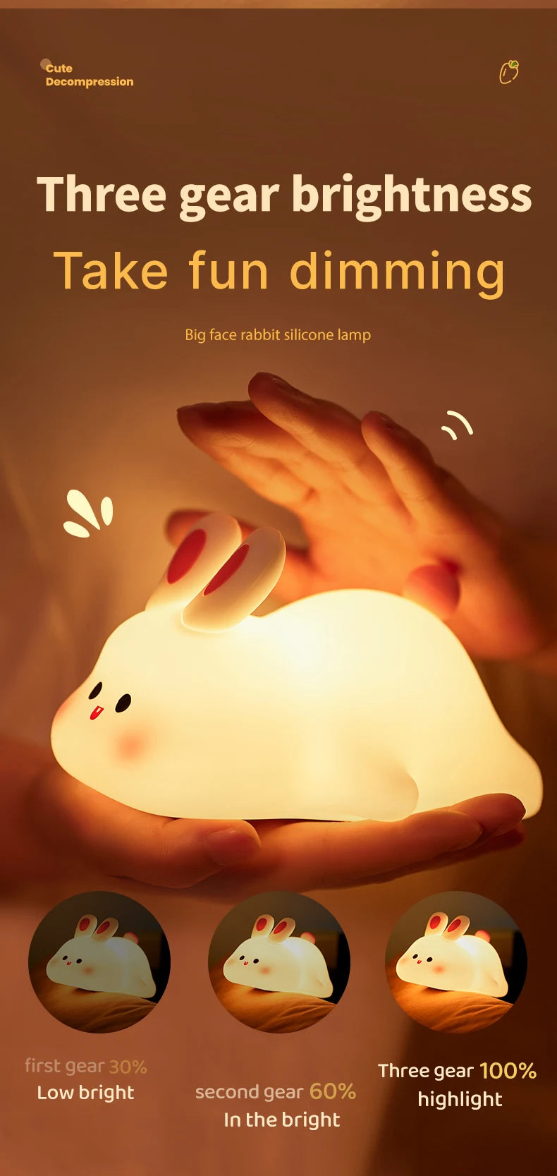 Rabbit night light showing multiple soft color lighting modes