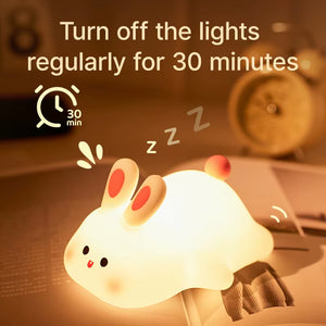 Soft silicone rabbit night light providing gentle nursery lighting