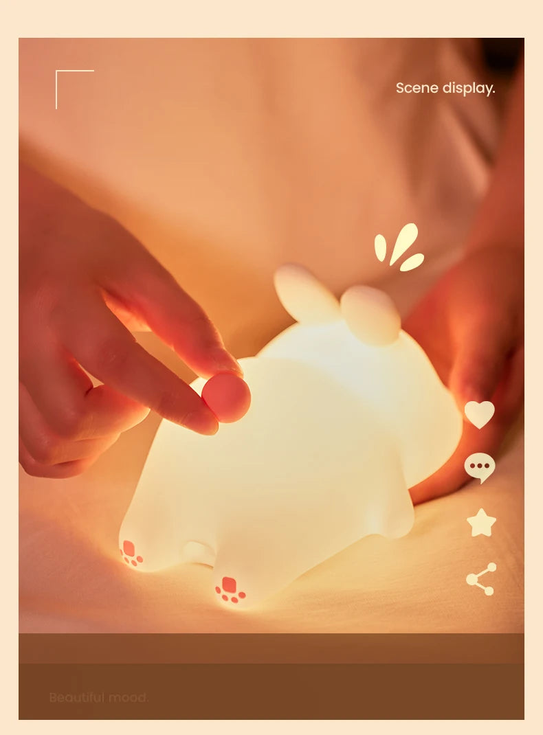 Close-up of the soft silicone texture of the rabbit night lamp