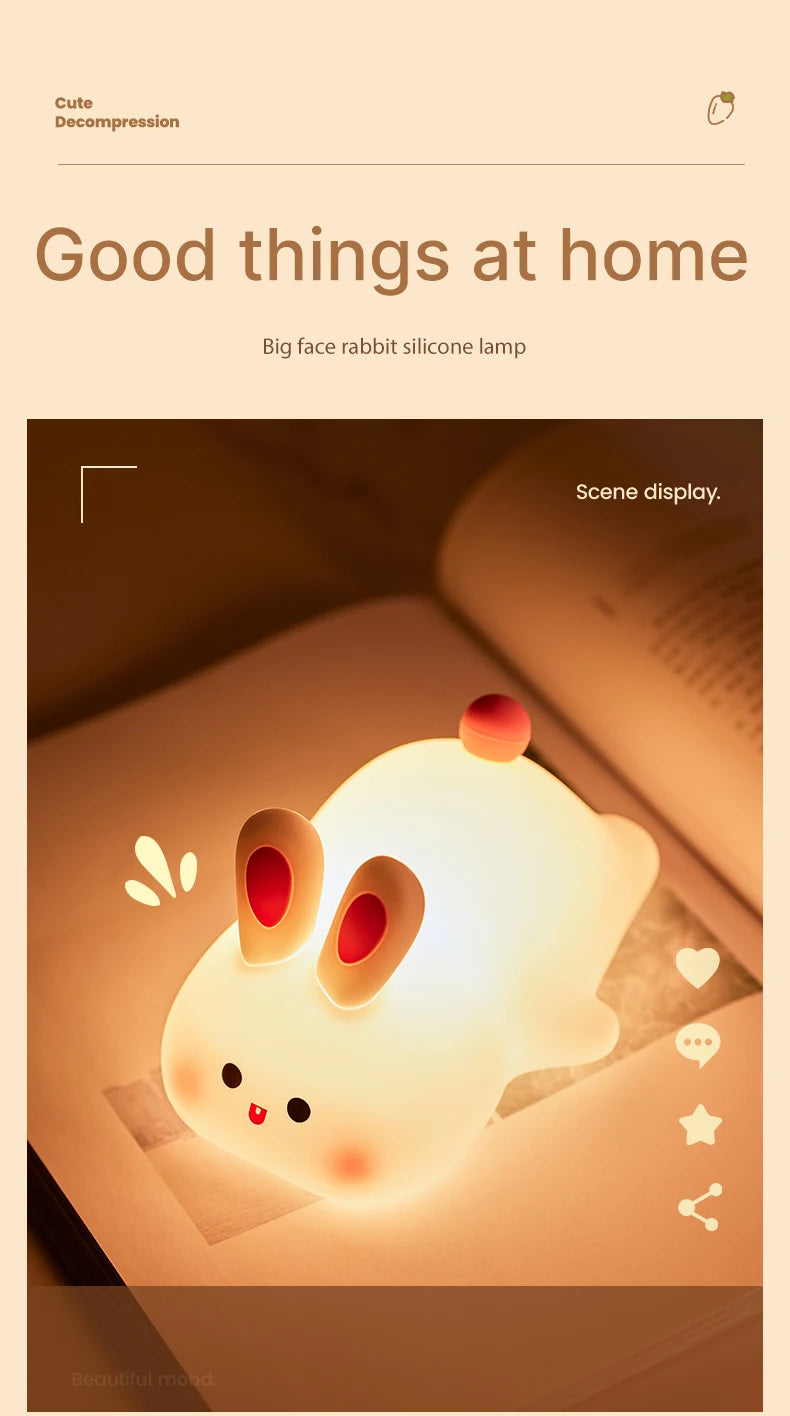 Rabbit night light shown with size reference
