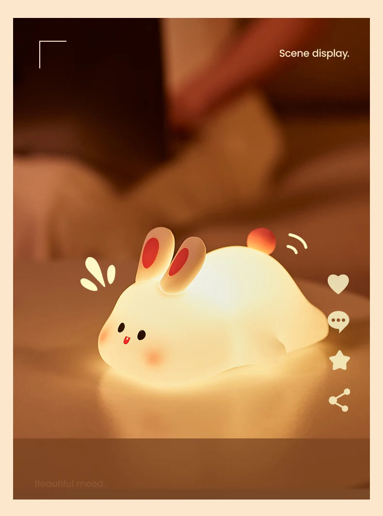 Rabbit night light glowing with warm soft light