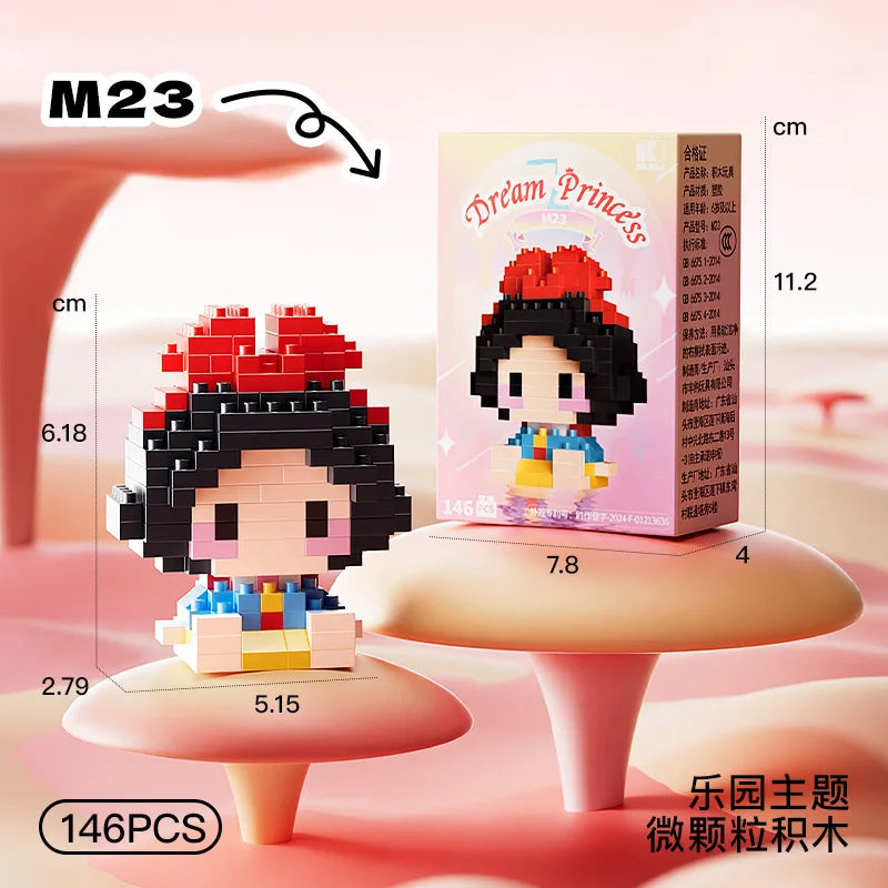 cute princess building block figure with red bow and display box mini collectible toy for kids gift
