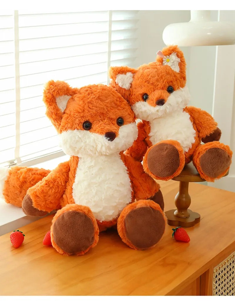 Red fox plush toy used as cozy bedroom decor