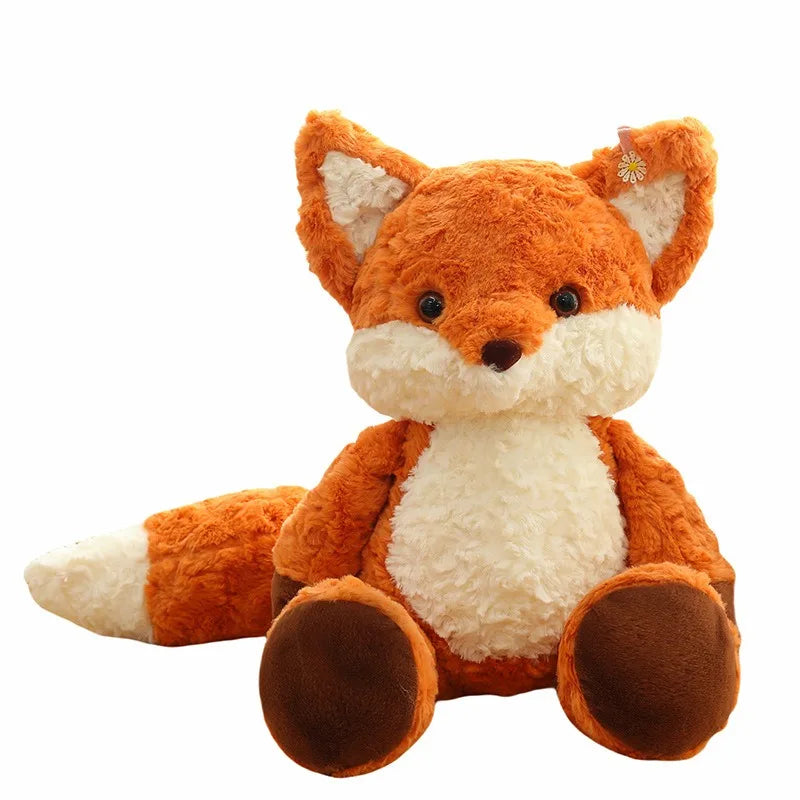 Front view of a red fox plush toy with a friendly expression