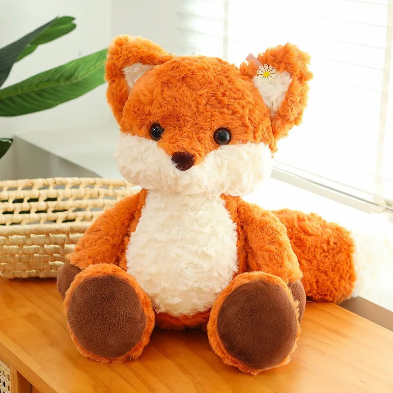 Close-up of the soft fabric texture of a red fox plush
