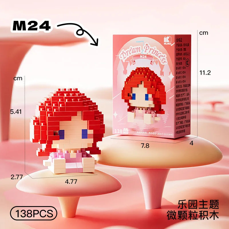 cute red hair princess building block figure with display box mini collectible toy for kids gift