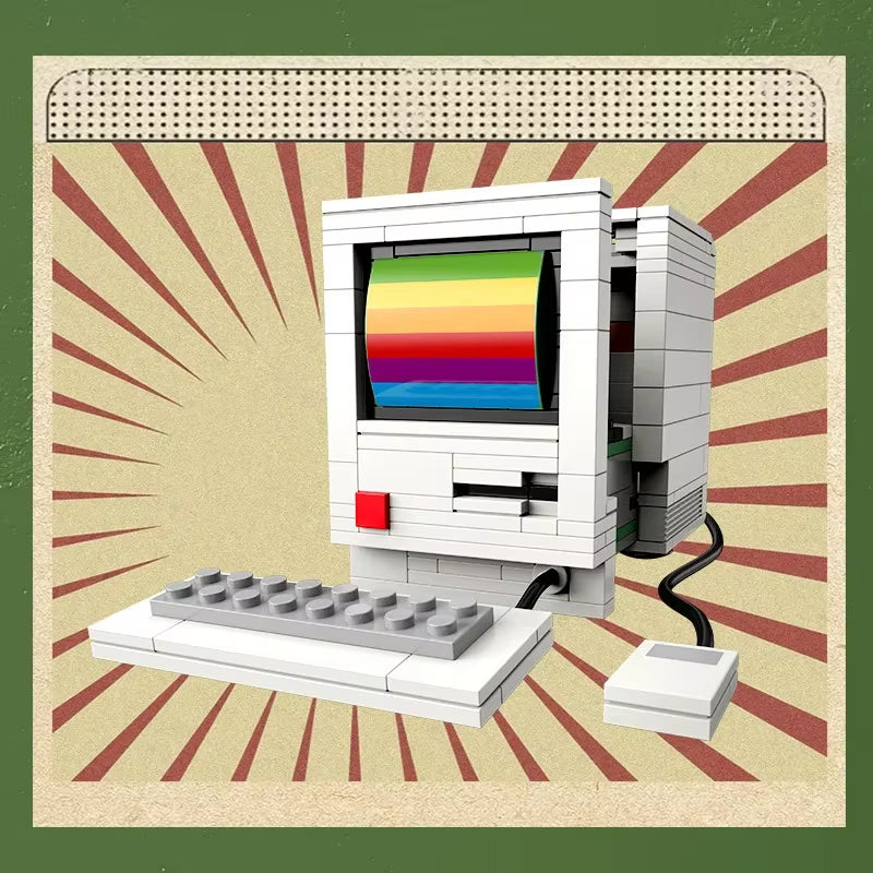 Vintage-style computer mini model made from building blocks
