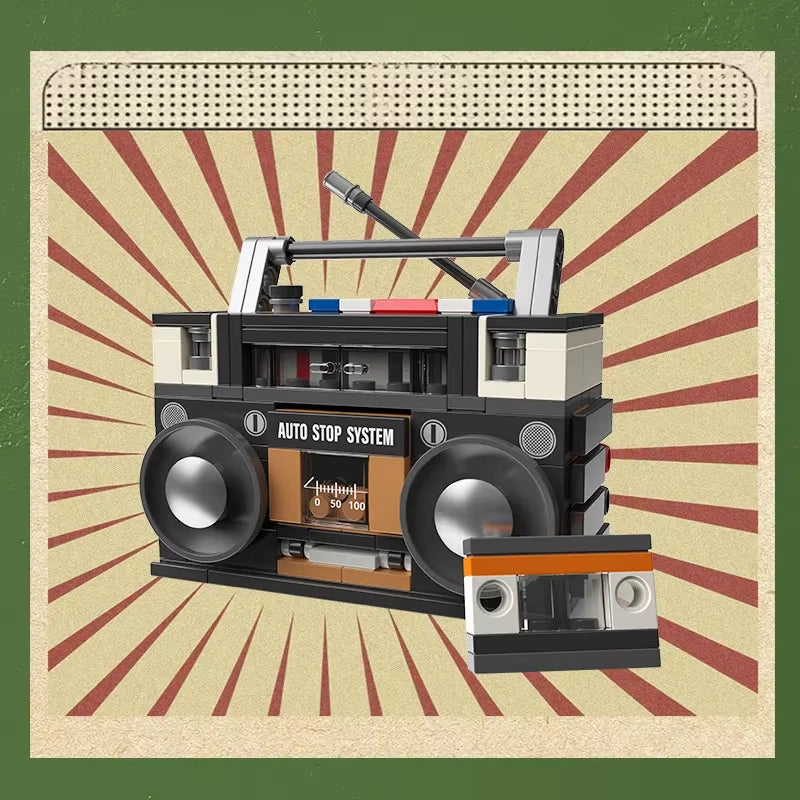 Retro radio mini brick model with detailed design