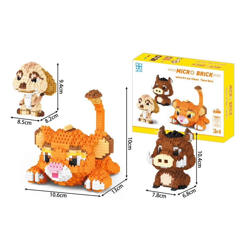 Cartoon savannah animal building blocks shown with packaging box