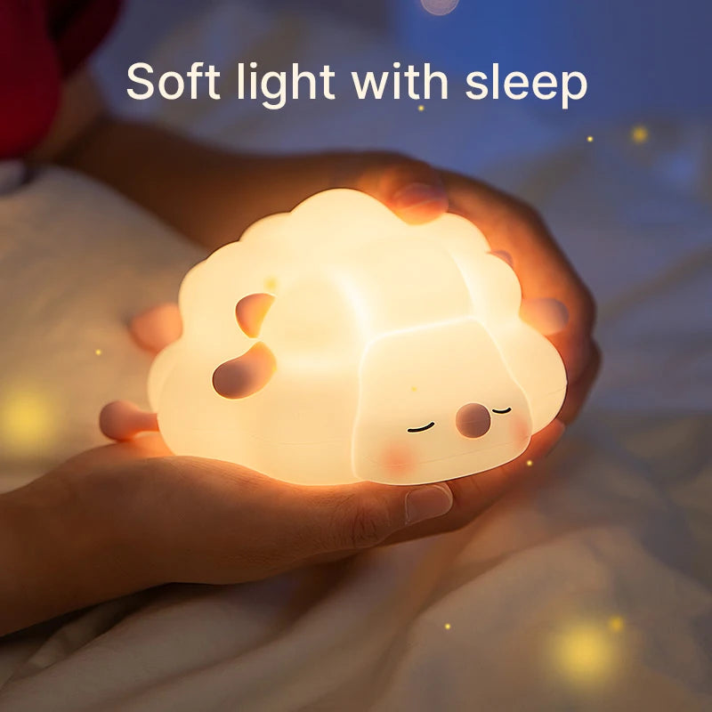 Soft silicone sheep night light placed in a baby nursery