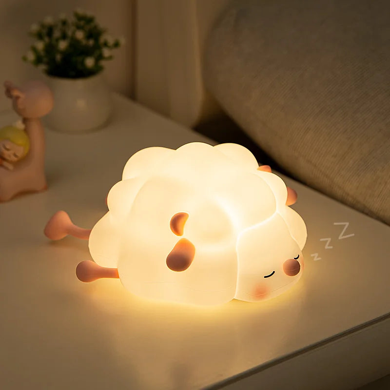 Adorable sheep night light made from soft silicone glowing gently
