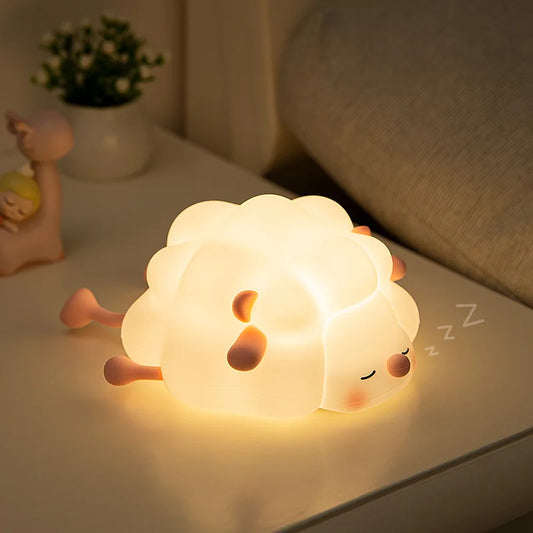 Adorable sheep night light made from soft silicone glowing gently