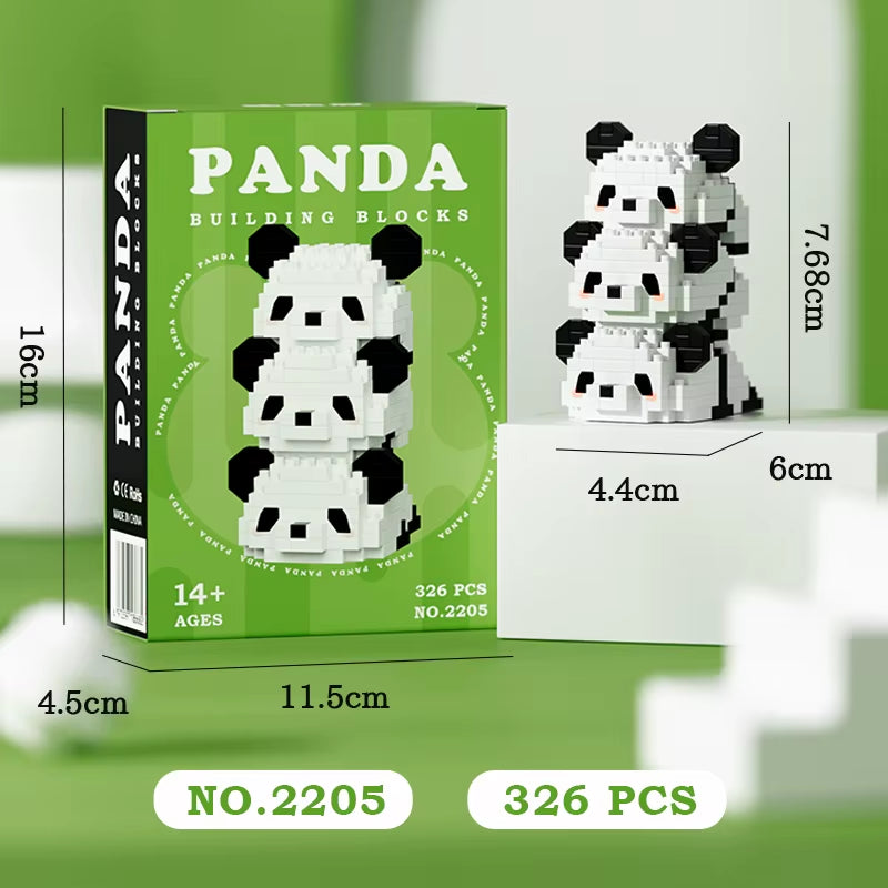 Stacked panda building block set 326 pieces with size dimensions and gift box packaging for desk decor and gifts