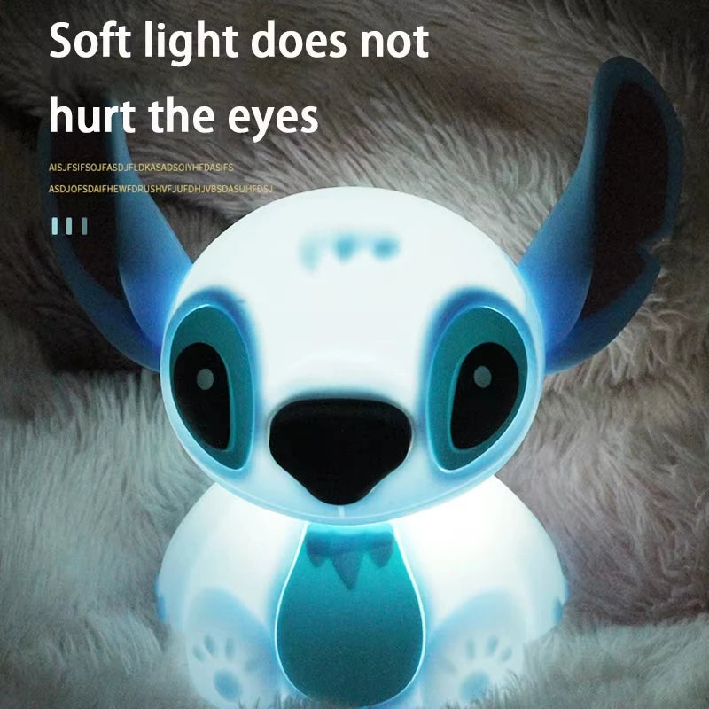 Stitch night light used as a cozy bedside lamp in a bedroom