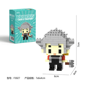 Thor-inspired building brick figure holding a hammer made from blocks