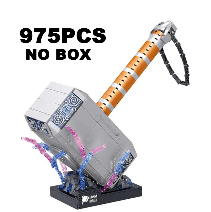 Thor-inspired thunder hammer MOC displayed as a collector piece