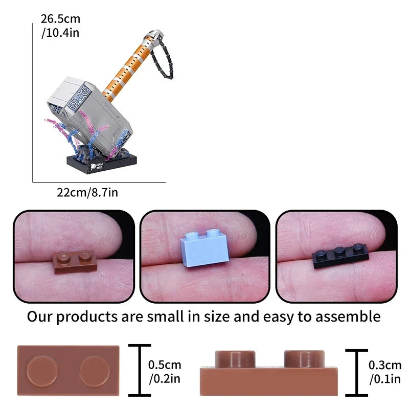 lose-up of the hammer head showing detailed brick construction