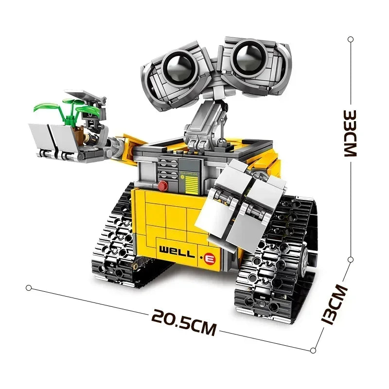 Angled view of the WALL-E robot brick figure highlighting its 3D shape