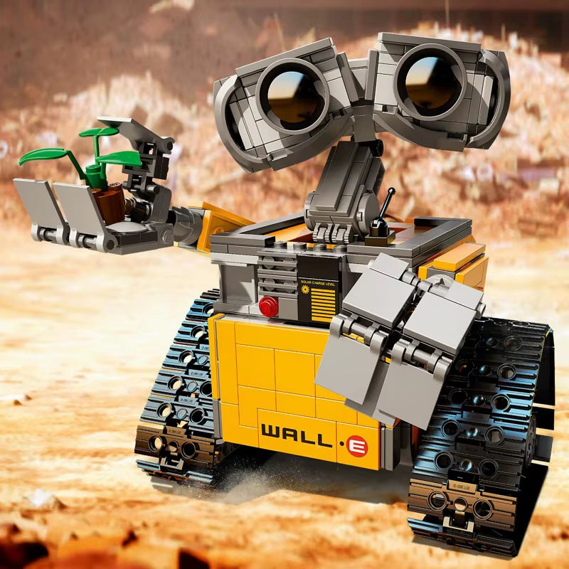 Close-up of the detailed brick design on the WALL-E robot model