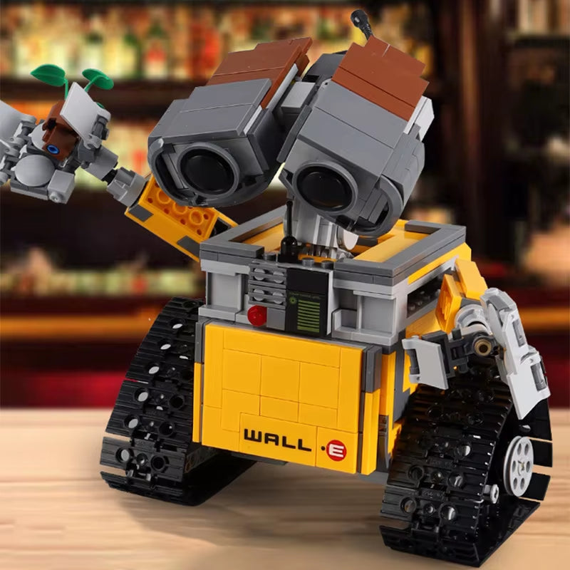 Side view of the WALL-E brick figure showing its detailed construction