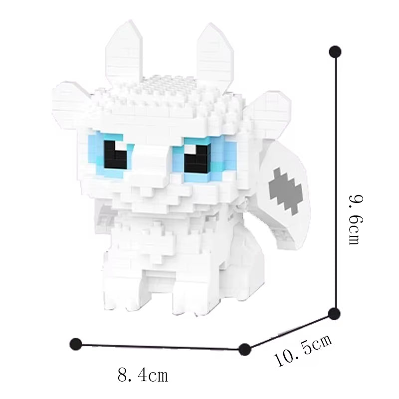 White dragon micro building block figure shown with size measurement display