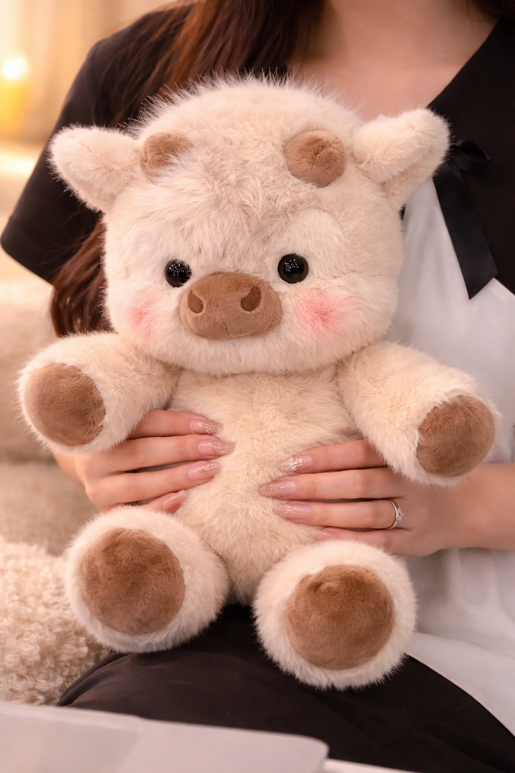 Wiggles Zoomies plush pig being held, soft stuffed animal designed for comfort, cuddles, and emotional support