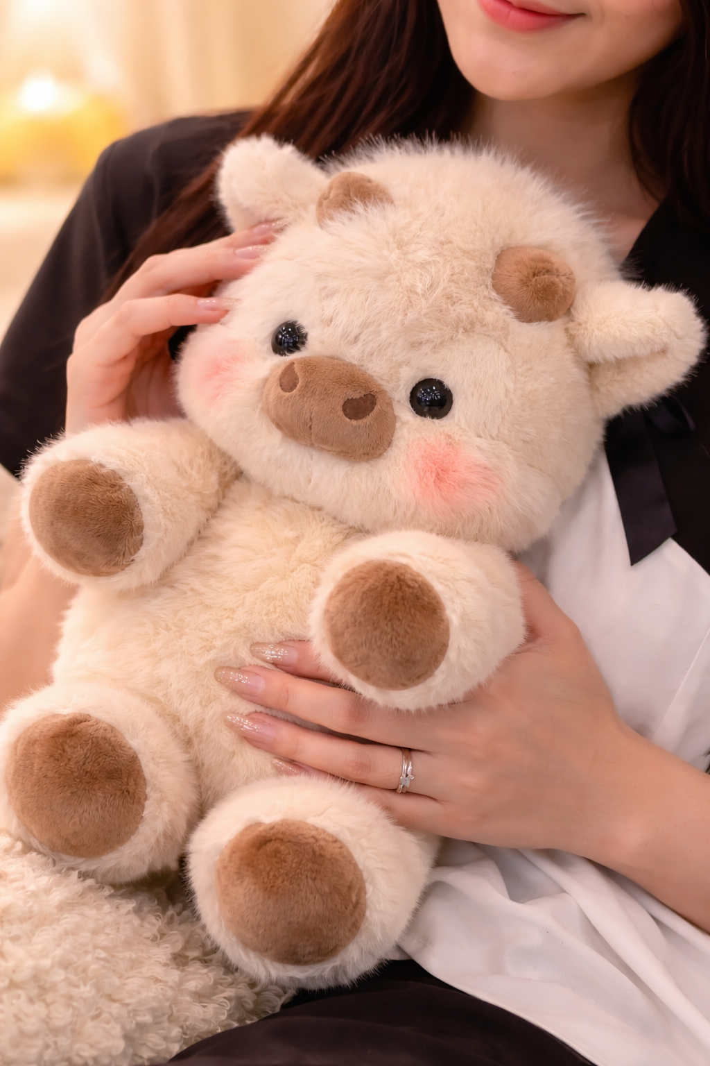 Wiggles Zoomies plush pig being held, soft stuffed animal for cuddles, comfort, and emotional support