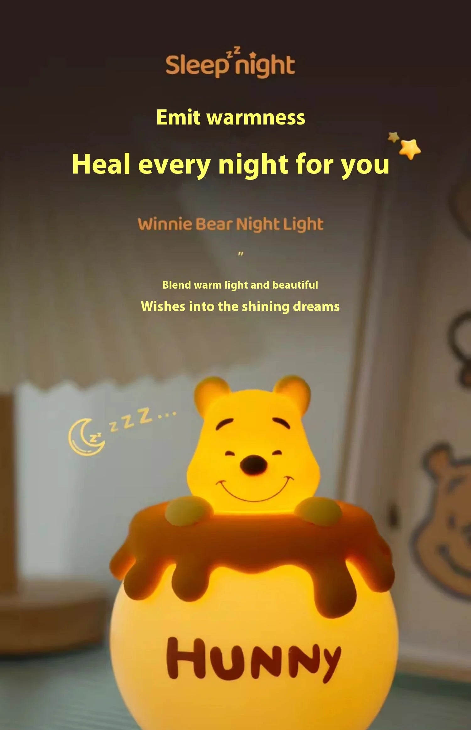 Winnie the Pooh night light used as cozy home decor with ambient lighting