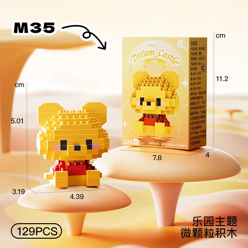 cute yellow bear building block figure mini toy set with display box kids gift collectible puzzle